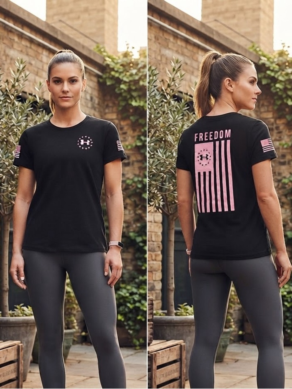 Under Armour Women's Black Short-Sleeve Freedom Tee with Pink Graphic